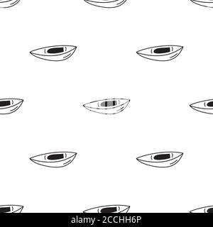 Vintage doodle canoe seamless pattern. Silhouette kayak background. Stock vector Stock Vector