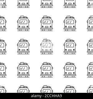 Vintage Hand drawn camping seamless pattern with retro campers elements. Adventure silhouette line art graphics. Stock vector hiking linear background Stock Vector