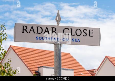 Radar Close on the site of the EKCO (from Eric Kirkham Cole Limited), British electronics company producing radio and television sets. Signpost Stock Photo