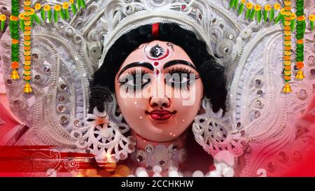 Goddess Durga Face in Happy Durga Puja Subh Navratri Indian religious  header banner background Stock Photo - Alamy