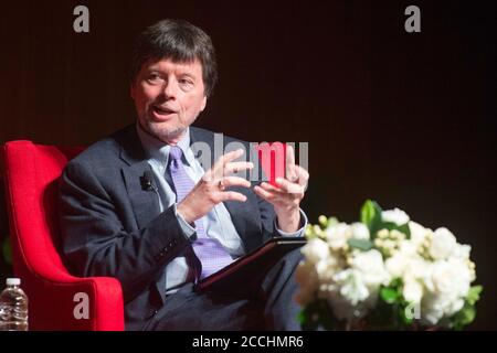 Documentary filmmaker Ken Burns during a conversation about the Vietnam War at the LBJ Presidential Library April 27, 2016 in Austin, Texas. Burns and his film team are nearing completion on a 10-part, 18-hour documentary series, The Vietnam War, to be aired on PBS. Stock Photo