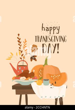 Still life with pumpkin and autumn elements. Happy Thanksgiving day Stock Vector