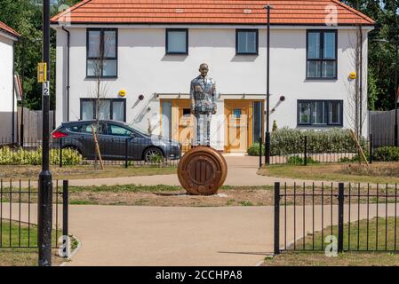 Statue of Eric Cole in housing estate on the site of the EKCO (from Eric Kirkham Cole Limited) British electronics company. Bellway Ekco Park homes Stock Photo