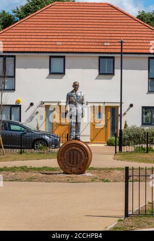 Statue of Eric Cole in housing estate on the site of the EKCO (from Eric Kirkham Cole Limited) British electronics company. Bellway Ekco Park homes Stock Photo