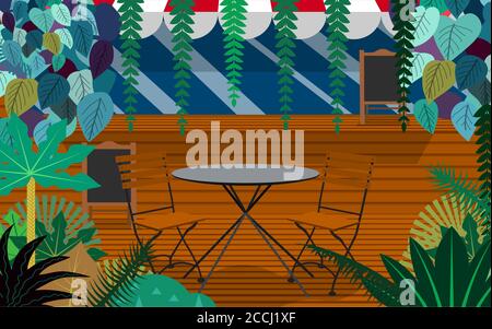 wood table and chair in wood cafe and restaurant Stock Vector