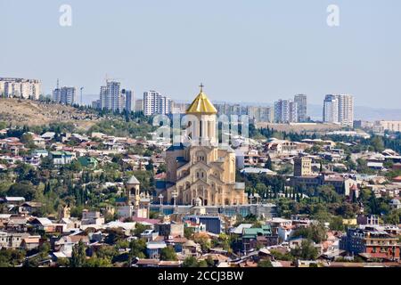 The Holy Trinity Cathedral of Tbilisi, panoramic view from  Mount Mtatsminda. Republic of Georgia. Stock Photo