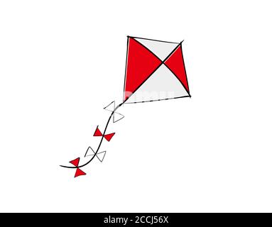 red and white kite on white background in vector illustration Stock Vector