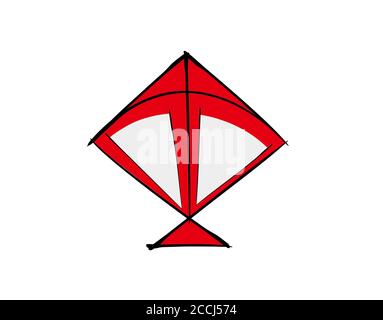 red and white kite on white background in vector illustration Stock Vector