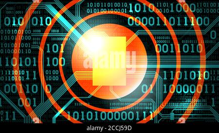 Abstract futuristic background with electronic circuit board binary code and round place for text symbol logo, computer digital technology, frame, wel Stock Vector