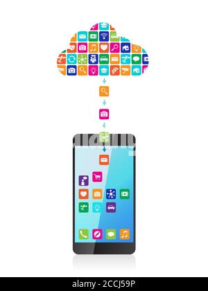 The application downloaded and installed to smartphone from the cloud Stock Vector