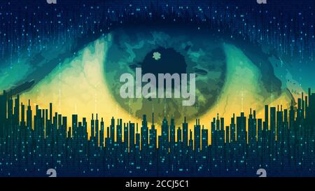 Futuristic computer digital technology, global surveillance Stock Vector