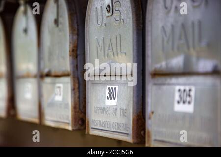 Danville, United States. 21st Aug, 2020. Rural mailboxes near the Blue Springs Terrace Mobile Home Park outside of Danville, Pennsylvania. (Photo by Paul Weaver/Pacific Press) Credit: Pacific Press Media Production Corp./Alamy Live News Stock Photo