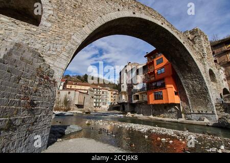 Camprodon is a small town in the comarca of Ripollès in Girona, Catalonia, Spain, located in the Pyrenees Stock Photo