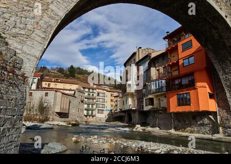 Camprodon is a small town in the comarca of Ripollès in Girona, Catalonia, Spain, located in the Pyrenees Stock Photo