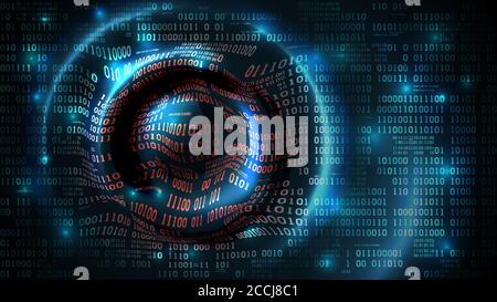 Abstract futuristic background with binary code and circular waves, matrix cyberspace with digits, big data, vector Stock Vector
