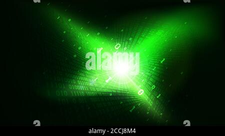 Binary code in abstract futuristic cyberspace, matrix shining green background with digital code, big data in the cloud service, machine learning tech Stock Vector