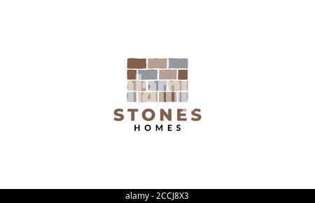 stone rock brick home house real estate  wall floor  logo design Stock Vector