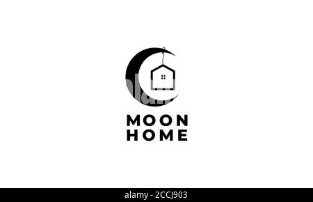 Crescent or moon  with home or house  logo design modern Stock Vector