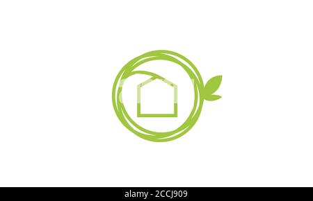 house home  garden village  with leaf minimalist leaf tree branch logo design Stock Vector