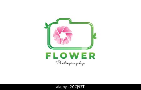 unique flower and shutter lens camera photography logo design icon vector template Stock Vector