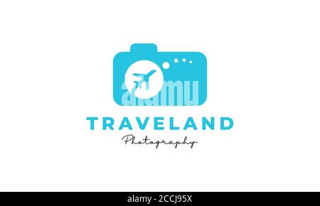 travel or traveling or tour  shutter lens camera photography logo design icon vector template Stock Vector