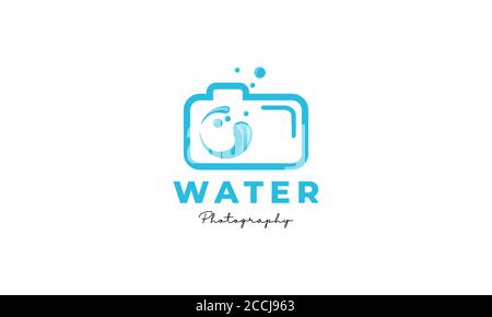 under  water/ sea/ wave / river camera photography logo design Stock Vector