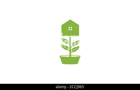green plant flower home or house or real estate logo design Stock Vector
