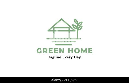simple home or house with tree line minimalist logo design architecture Stock Vector