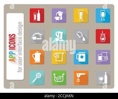 utensils for beverages icon set Stock Vector