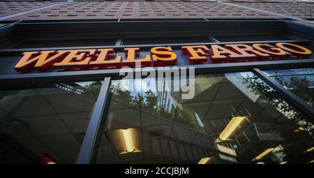 New York, United States. 21st Aug, 2020. Wells Fargo sign at a branch in Midtown area of New York City. Credit: SOPA Images Limited/Alamy Live News Stock Photo