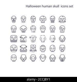 Halloween human skull vector icon.Ghost or Monster. Demon or Satan sign. 64x64 pixel perfect icon Stock Vector