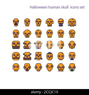 Halloween human skull vector icon.Ghost or Monster. Demon or Satan sign. 64x64 pixel perfect icon Stock Vector