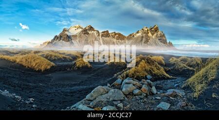 Vestrahorn Stockknes mountain range, Iceland. One of the most beautiful famous nature heritage in Iceland. Stock Photo