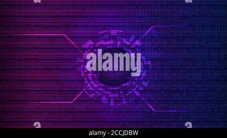 Futuristic digital technology template with copy spaces. Digital circle in the center on an abstract purple background. Design element. Layout for a b Stock Vector