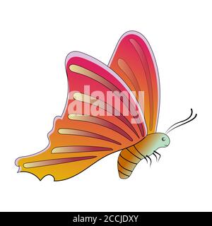 Butterfly with yellow wings isolated on a white background. Side view. Golden stripes on the wings. Vector EPS10. Stock Vector