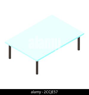 Isometric glass coffee table. The table legs are round and brown. Room interior element. Indoor furniture. Vector EPS10. Stock Vector