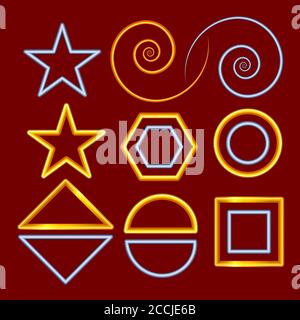 Set of gold contour shapes for decoration. Set in two colors. Isolated. Vector. Stock Vector