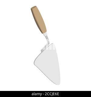 Construction trowel with wooden handle isolated on white. A tool for laying bricks or archaeological sites. Vector EPS10. Stock Vector