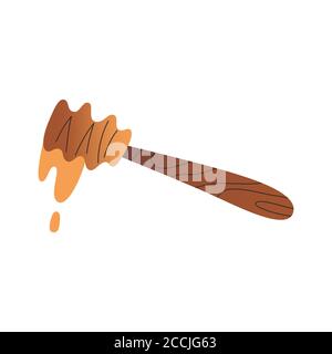 Honey spoon icon, honey dipper stick, household utensil, isolated vector icon on white background, doodle hand drawn cartoon illustration Stock Vector