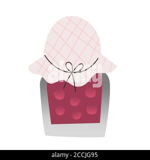 Doodle jam jar, classic homemade dessert in glass jar with textile cap. isolated vector icon on white background, hand drawn cartoon illustration Stock Vector