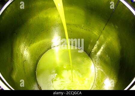 Greece, Attica, extra virgin olive oil extraction process in olive oil mill. Stock Photo