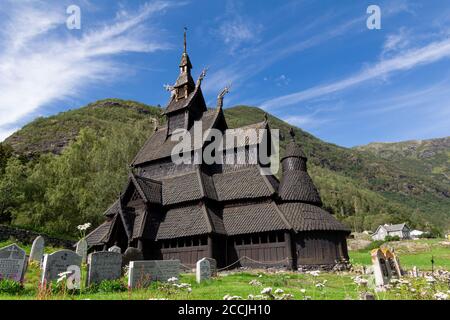 Old Borgund Stave Church in Laerdal, Norway, built around 1200 Stock Photo