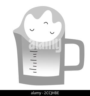 Milk measuring cup, glass milk jug, household utensil, isolated vector icon on white background, doodle hand drawn cartoon illustration Stock Vector