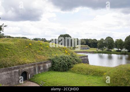 View at the fortifications and canals of fortress city Naarden Vesting in the Netherlands Stock Photo
