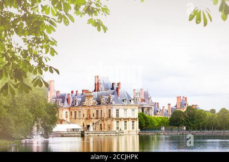 Beautiful pond view in French king royal Fontainebleau palace, France Stock Photo