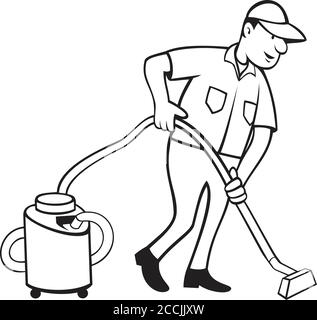 Illustration of a carpet cleaner worker vacuuming with vacuum cleaner ...