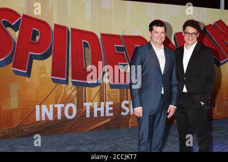 LOS ANGELES - DEC 1:  Christopher Miller, Phil Lord at the Spider-Man:  Into the Spider-Verse Premiere at the Village Theater on December 1, 2018 in Westwood, CA Stock Photo