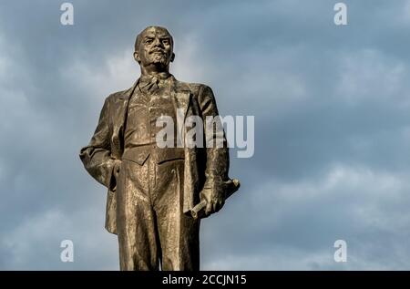 Pskov, Russian Federation - May 4, 2018: Monument to Vladimir Ilyich Lenin on the Lenin square in center of Pskov, Russia Stock Photo