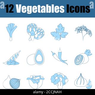 Vegetables Icon Set. Thin Line With Blue Fill Design. Vector Illustration. Stock Vector