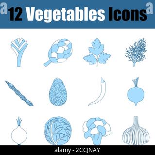 Vegetables Icon Set. Thin Line With Blue Fill Design. Vector Illustration. Stock Vector